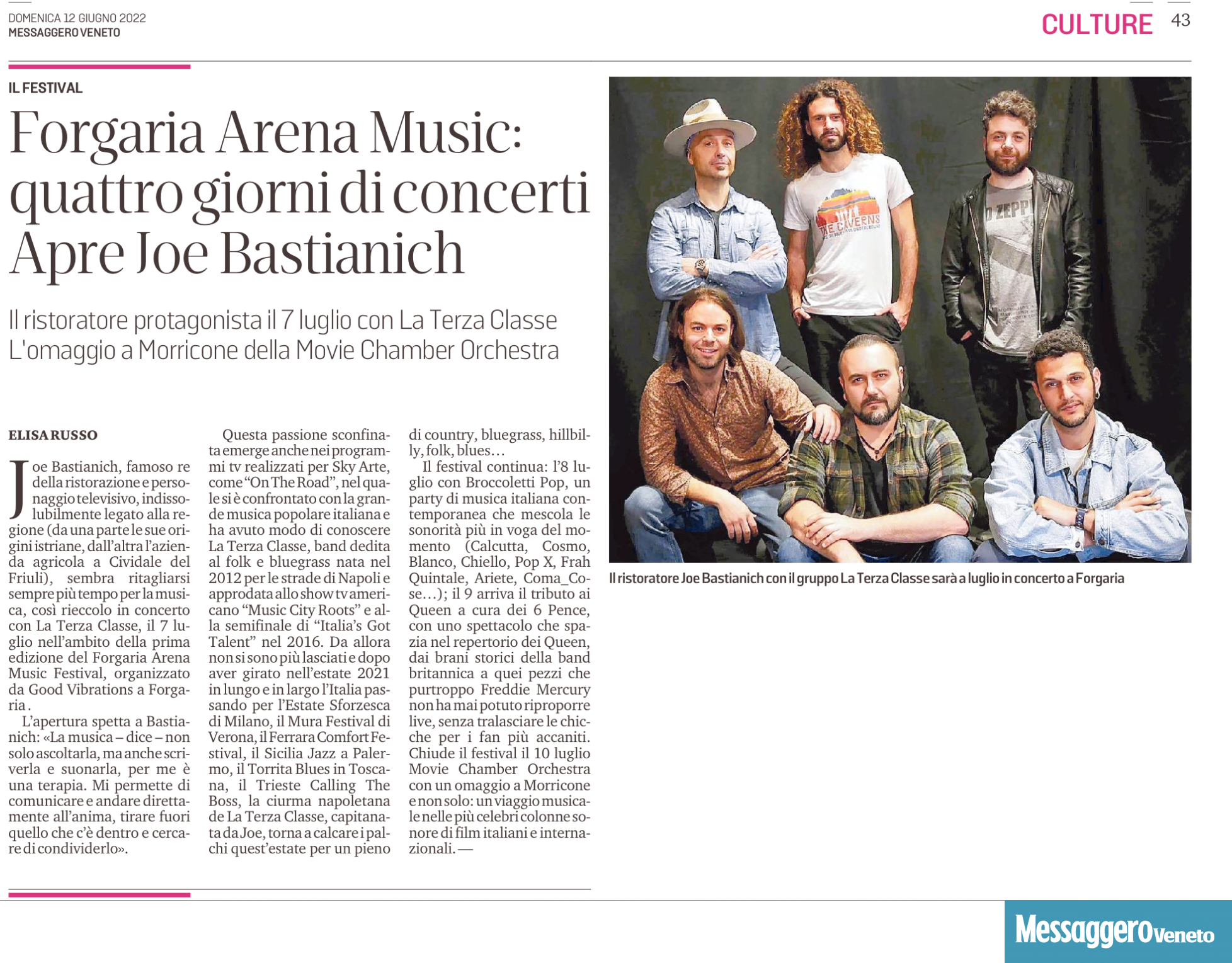 Articolo di presentazione di “Forgaria Arena Music Fest” sul Messaggero Veneto